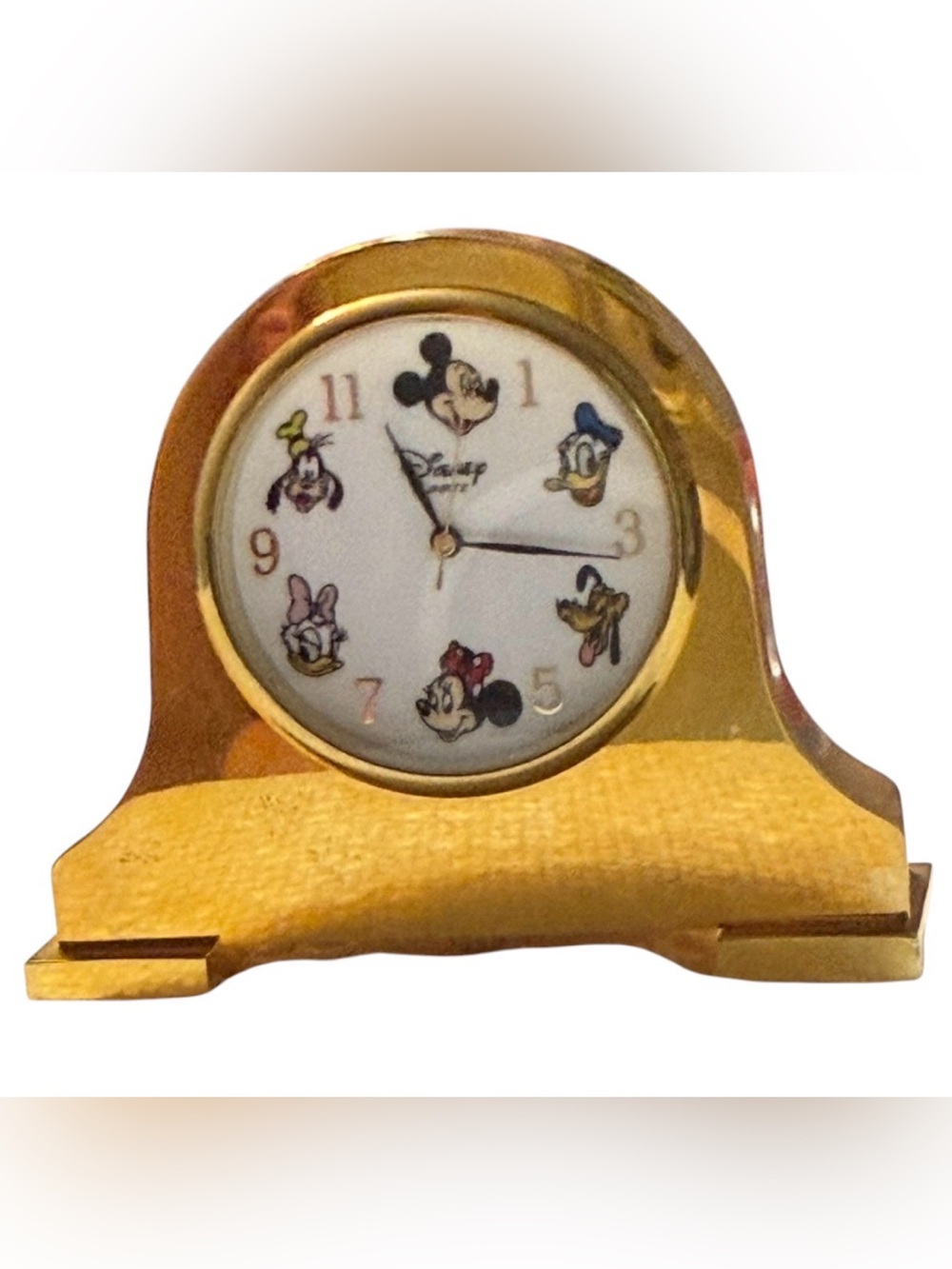 Vintage 1990s Disney Time Works Gold Tone Character Desk Clock Collectible